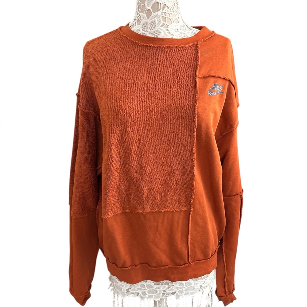 Women's Orange Patchwork Nike Oversized Sweater S… - image 1
